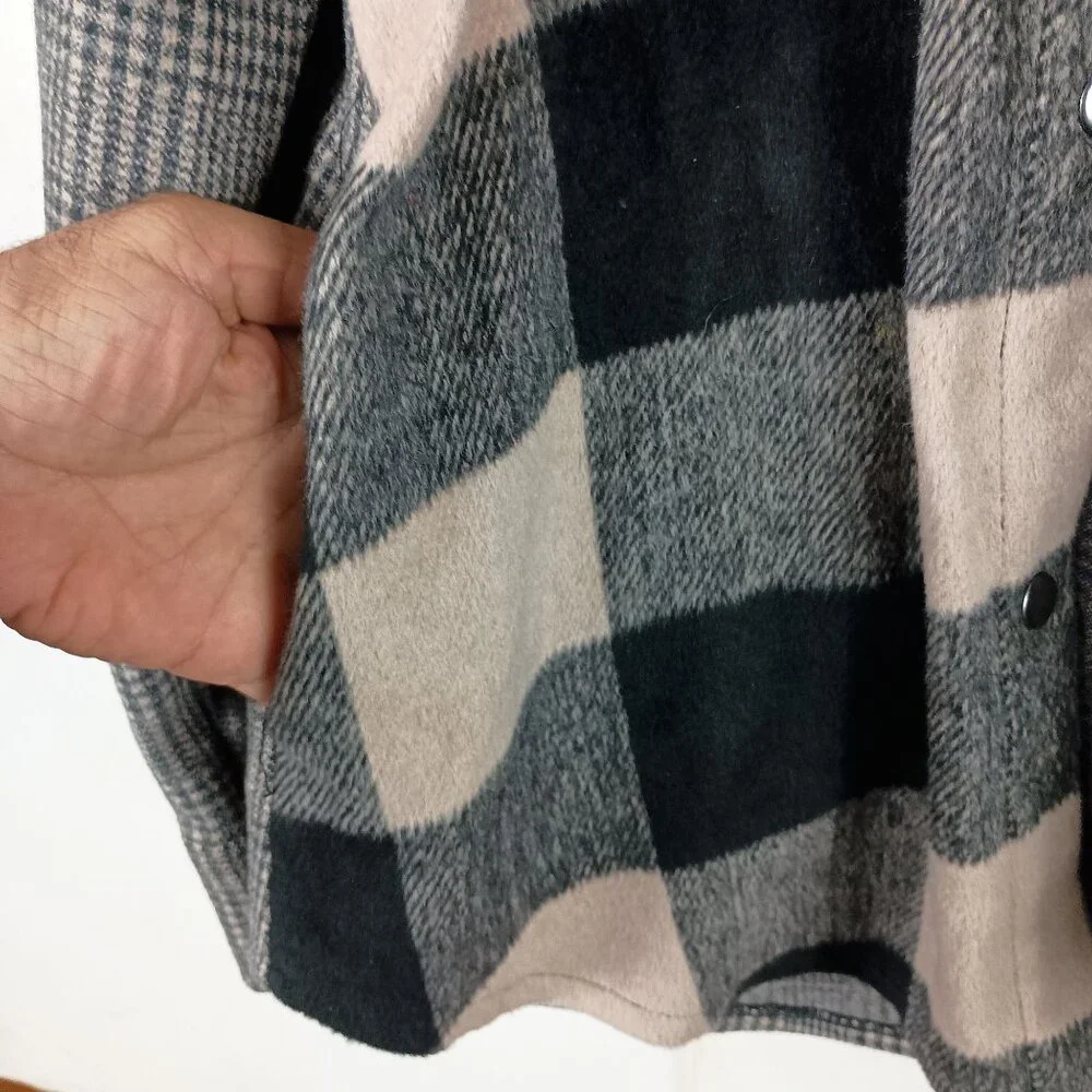Steve Madden Sophia Plaid Shacket Womens S Black Beige Grunge 90s Shirt Jacket
